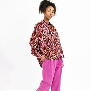 Molly Bracken Shirt Large Loose Fit Oversize Multicolor Long Sleeve Button down